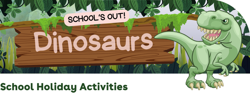 Dinosaurs banner with image in greens